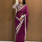 Stylish Georgette Mirror Work Saree with Sequins & Full-Stitch Blouse