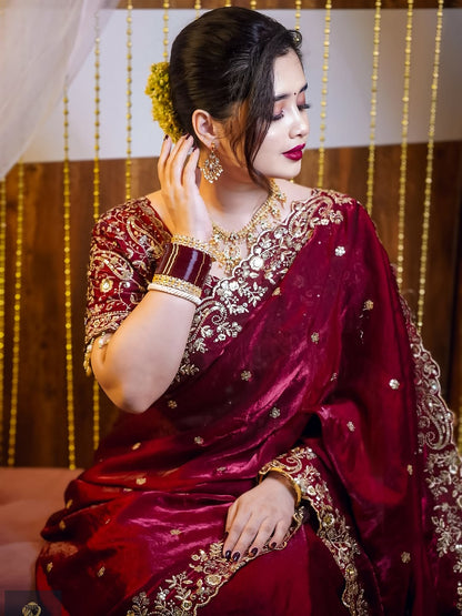Luxe Fendy Satin Saree with 3mm Sequin Embroidery
