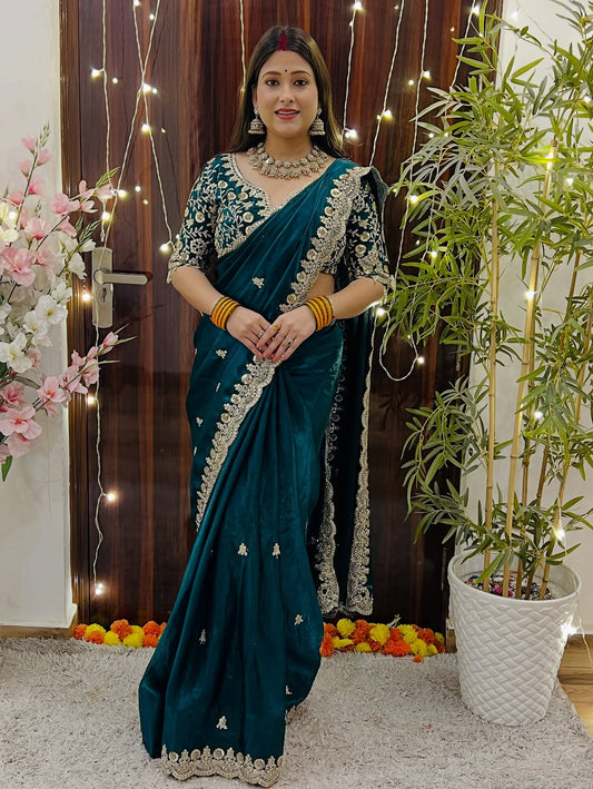 Luxe Fendy Satin Saree with 3mm Sequin Embroidery
