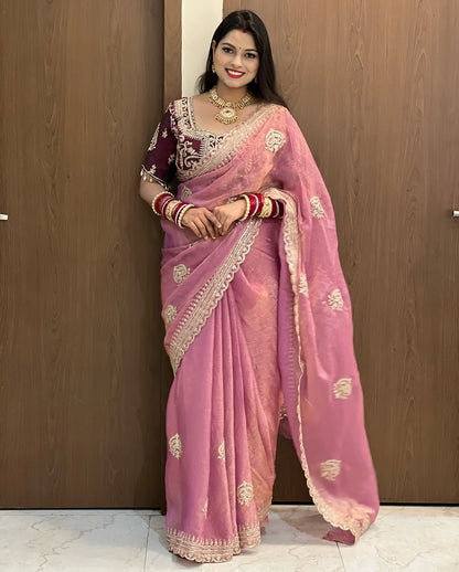 Premium Two-Tone Fendy Chiffon Embroidered Saree