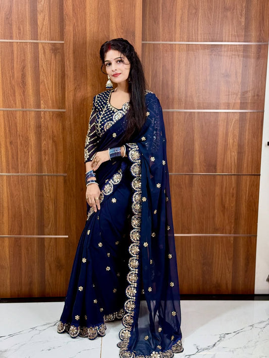 Original Mirror Work Heavy Coading Lace Border in Saree