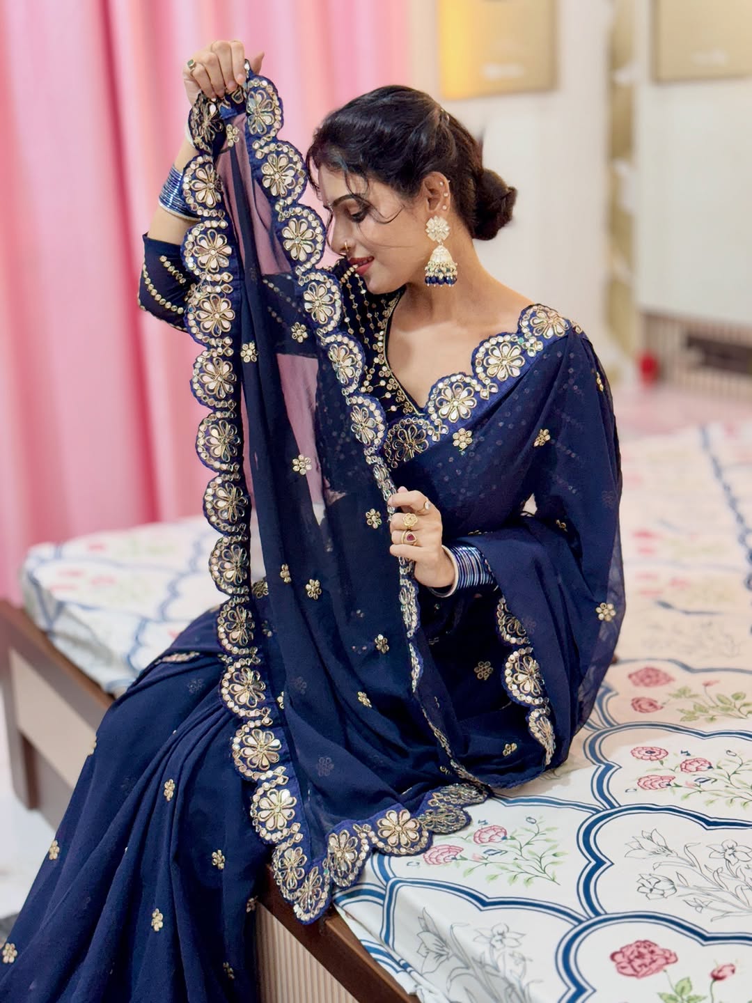 Original Mirror Work Heavy Coading Lace Border in Saree
