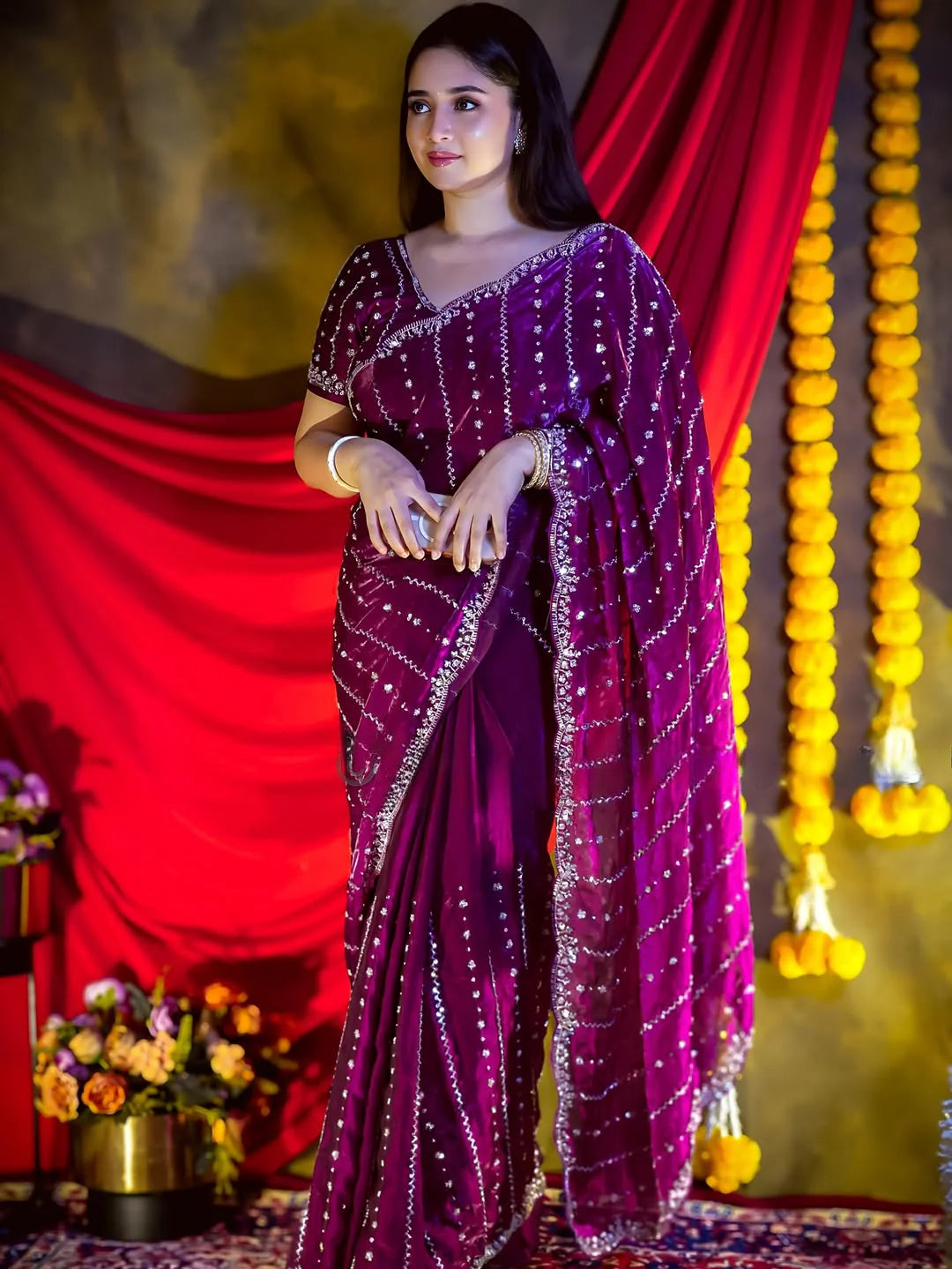 Premium Space Silk with Beads Work & Handwork Saree
