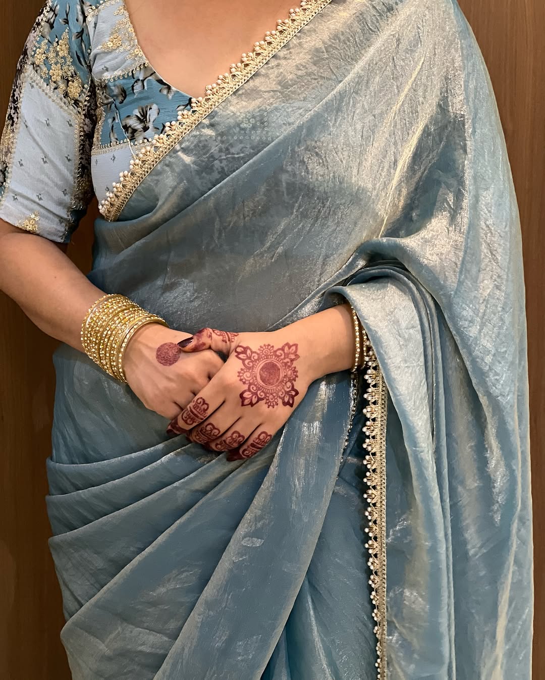 Fendy Silk Saree with Stone Lace Border & Embroidered Chinnon Blouse