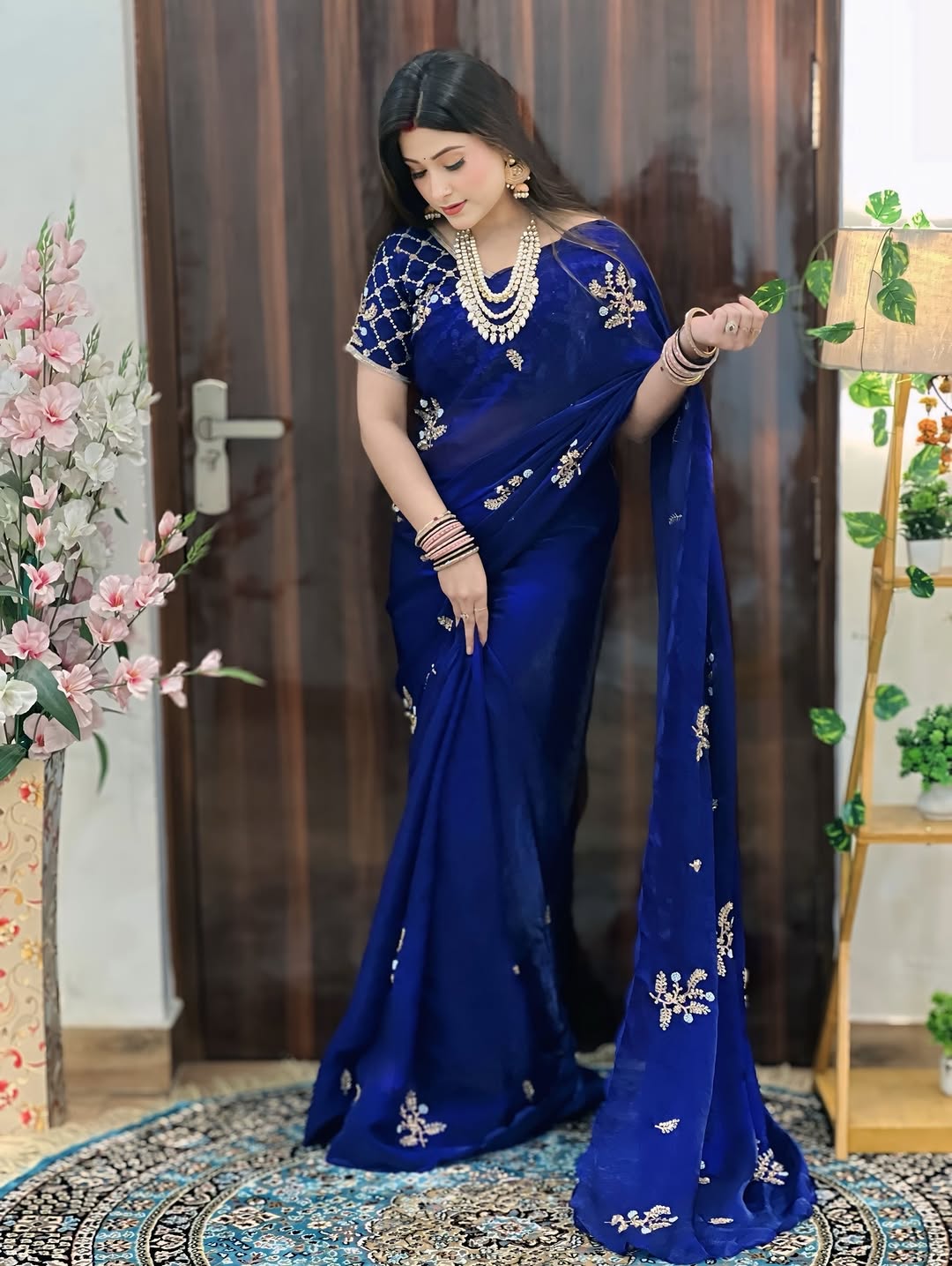 Fandy Satin Saree  Beautiful Khatli & Brits Work