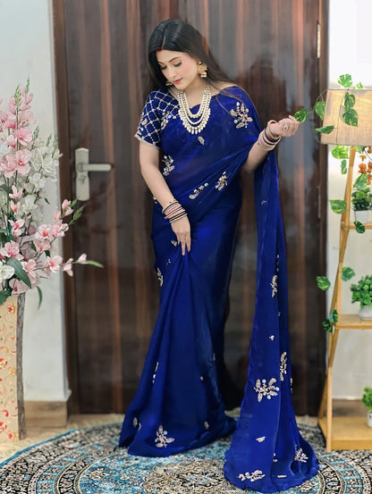 Fandy Satin Saree  Beautiful Khatli & Brits Work