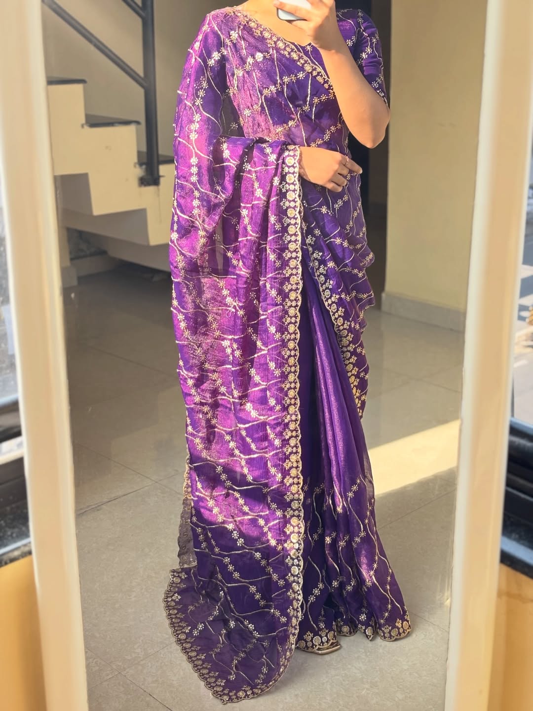 Premium Fendy Satin Dual Shade Saree with Multi Sequence Embroidery