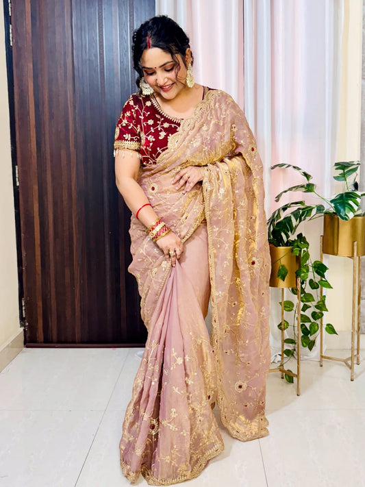 Premium Fendy Satin Saree with 3mm Sequence Embroidery & Heavy Border