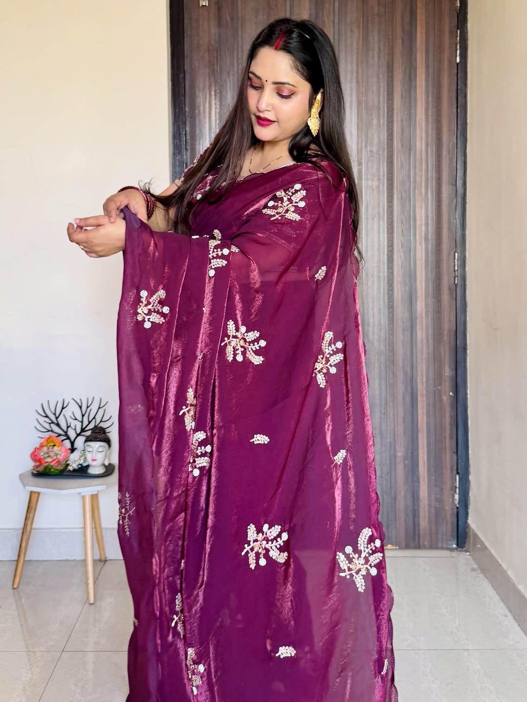 Fandy Satin Saree  Beautiful Khatli & Brits Work