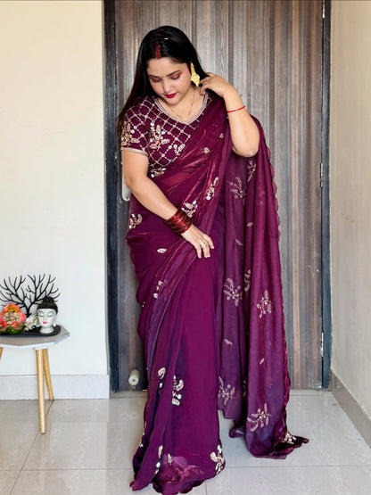 Fandy Satin Saree  Beautiful Khatli & Brits Work