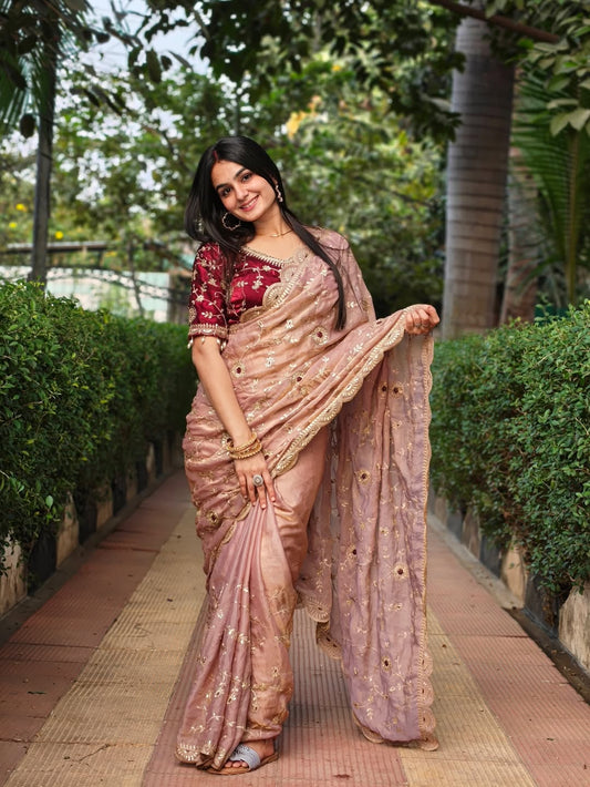 Premium Fendy Satin Saree with 3mm Sequence Embroidery & Heavy Border