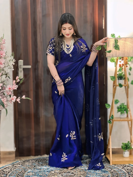 Fandy Satin Saree  Beautiful Khatli & Brits Work