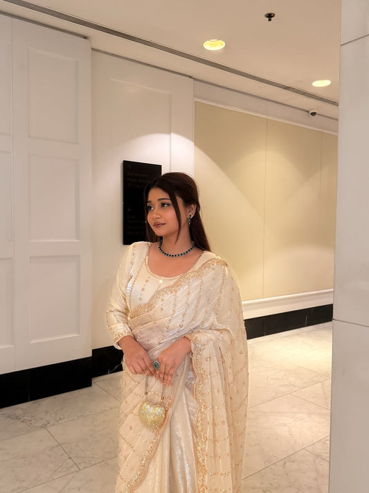 Premium Space Silk with Beads Work Saree
