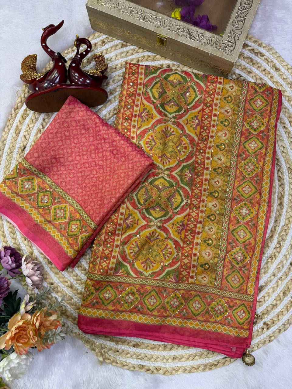 Premium Chosmo Silk Katdana & Diamond Handwork Designer Saree