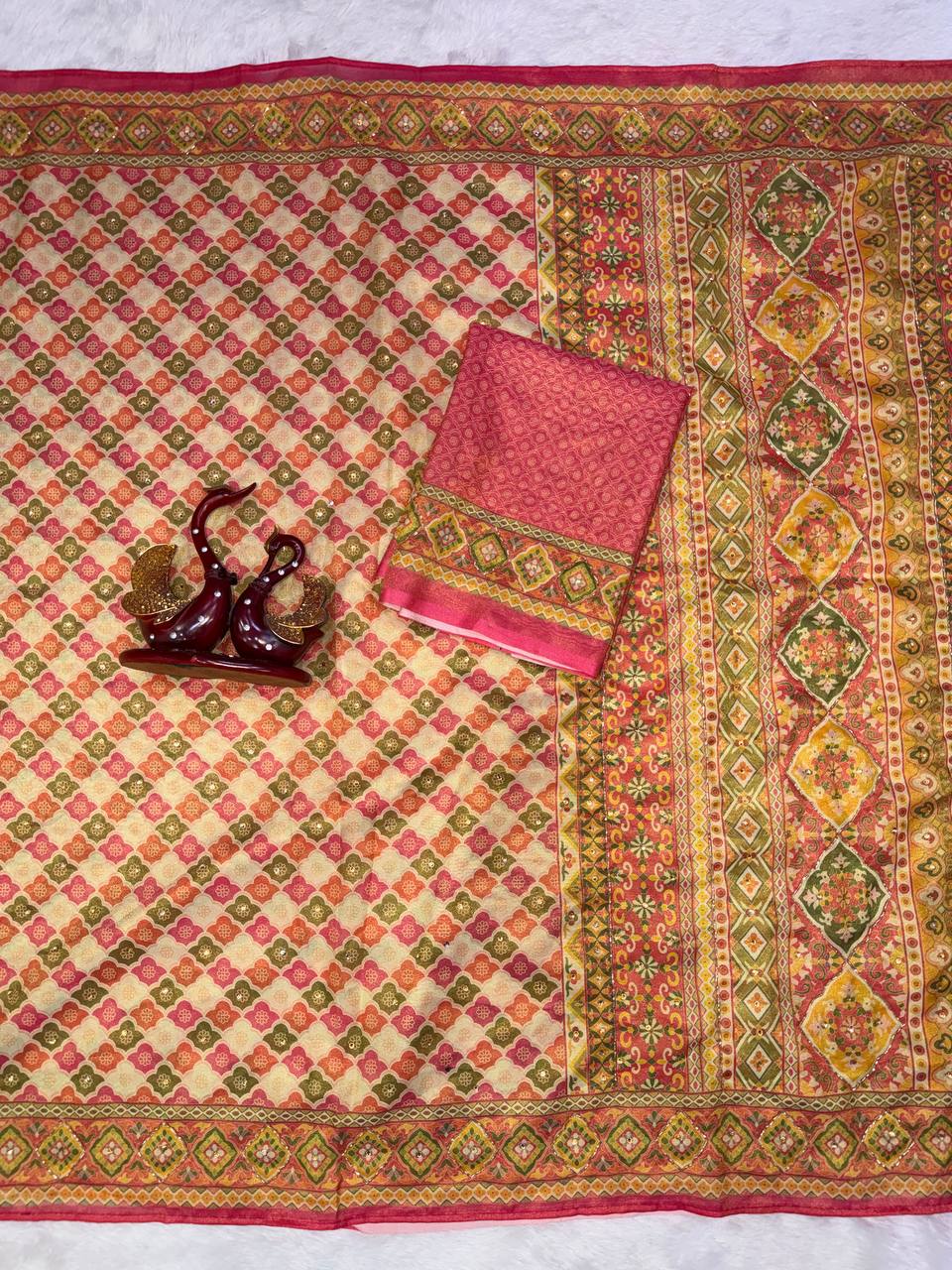 Premium Chosmo Silk Katdana & Diamond Handwork Designer Saree