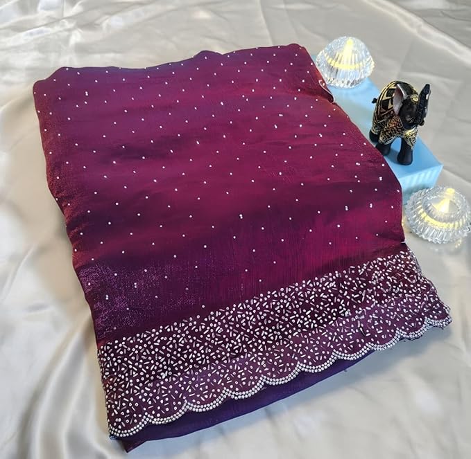 Pure Space Silk Saree with Original Jarkan Diamond Work