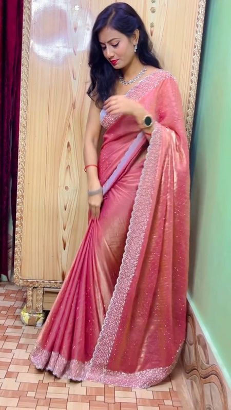 LUXURY Handcrafted Diamond work silk saree