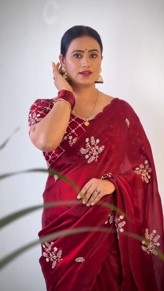 Fandy Satin Saree  Beautiful Khatli & Brits Work