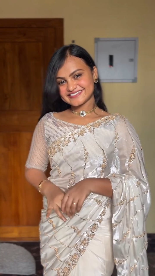 Premium Space Silk Saree with Original Beads Work