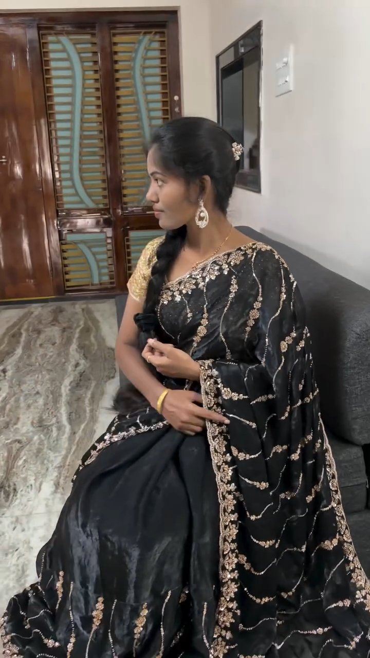 Premium Space Silk Saree with Original Beads Work