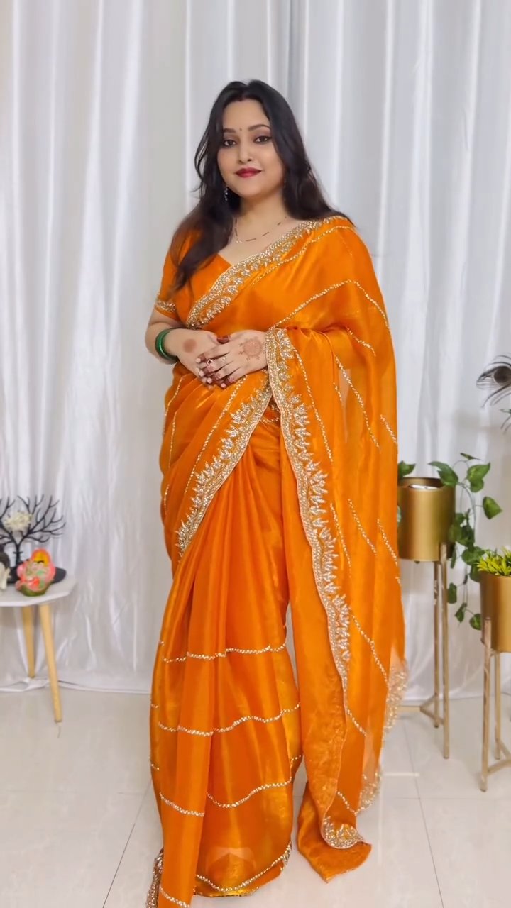 Premium Jimmy Choo Handcrafted Khatli Cut Dana Work Saree