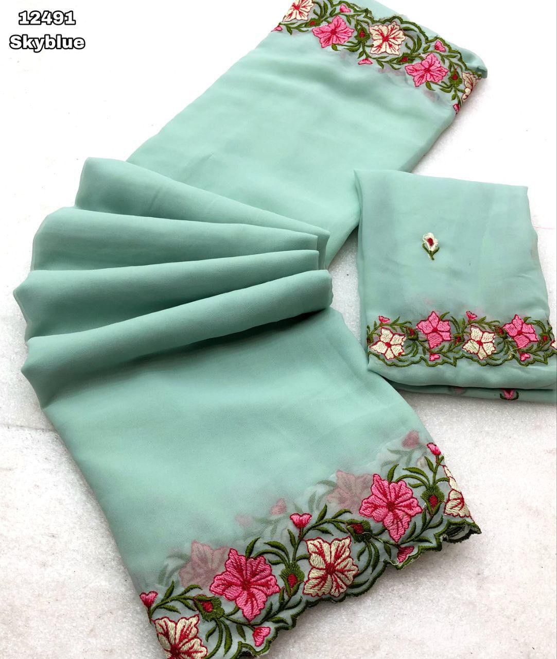 A beautiful pastel range saree featuring intricate multi-thread work. - Lookcollection