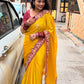 Premium Soft Chinon Silk Yellow Saree