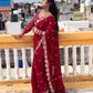 Heavy Coading Lace Border in Saree with Original Mirror