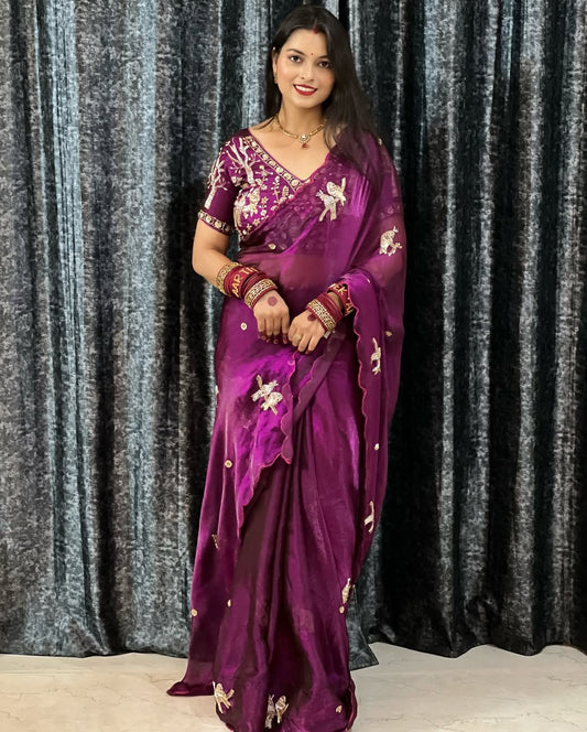 Premium Fandy Silk Saree with Heavy Beads Work