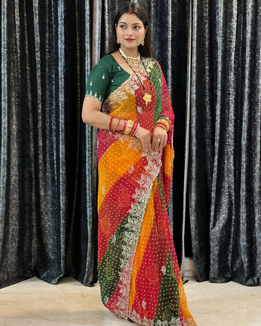 Soft Georgette Bhandhni Printed Saree