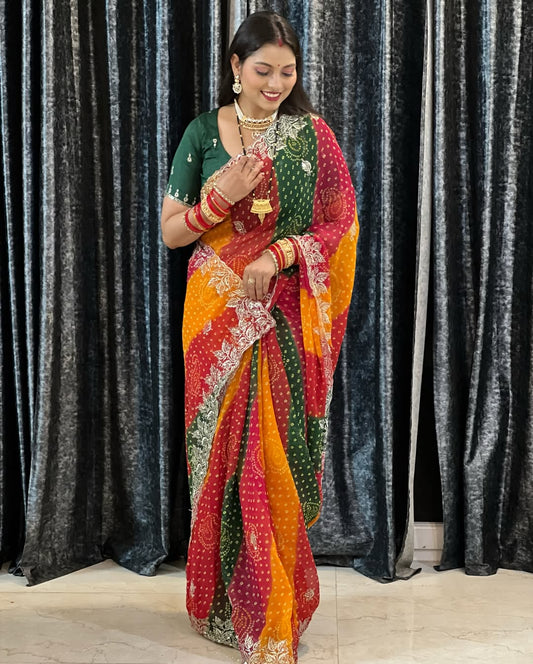 Soft Georgette Bhandhni Printed Saree