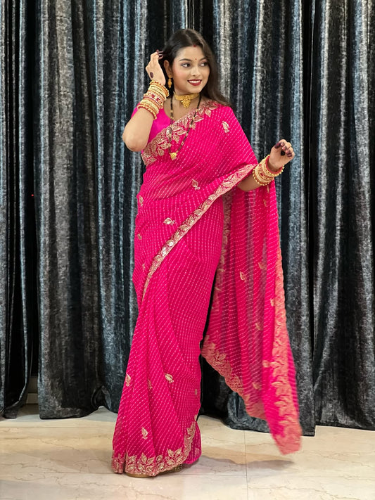 Georgette muthda saree with beautiful c-pallu Embroidery Work