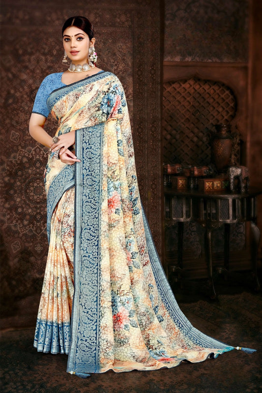 LUXURY VISCOSE BRASO PRINTED FABRIC SAREE