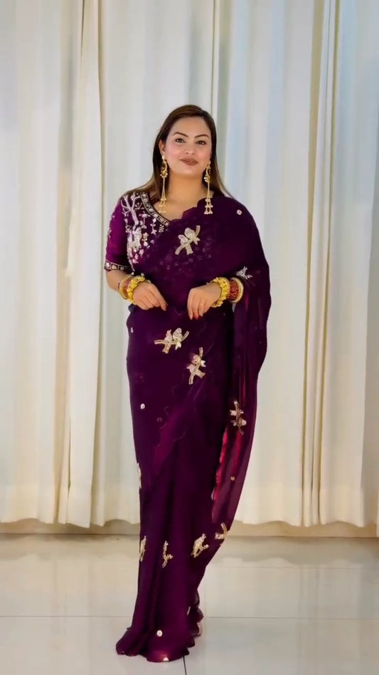 Premium Fandy Silk Saree with Heavy Beads Work