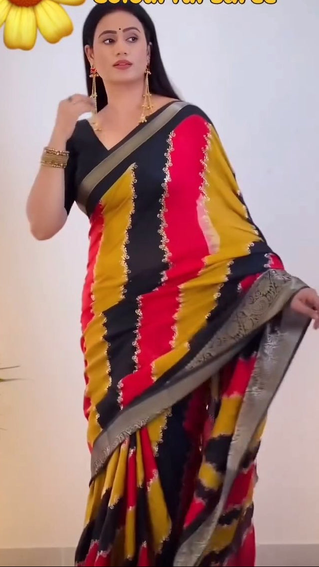 Dola Silk Printed Saree with All-Over Jacquard Border