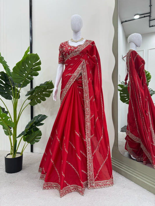 Beautiful Designer Saree on Chinon Fabric