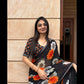 Elegant Floral Printed Black Chiffon Saree