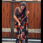 Elegant Floral Printed Black Chiffon Saree