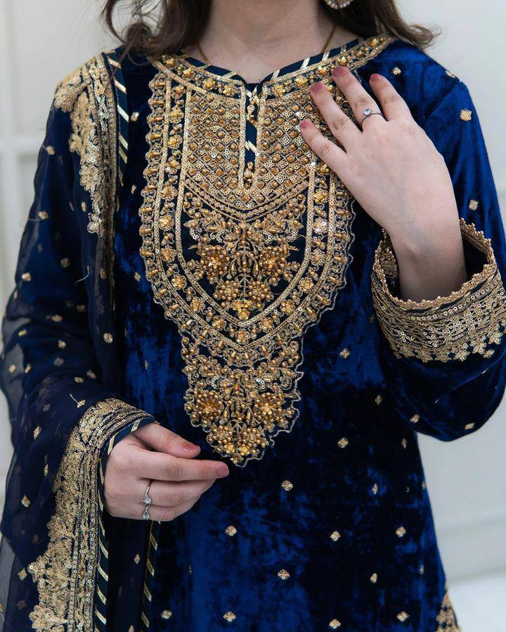 Launching New Party Wear Viscose Velvet Designer  Look Top-Dupatta and Fully Stiched Bottom With Heavy Embroidery Siquance Work - Lookcollection