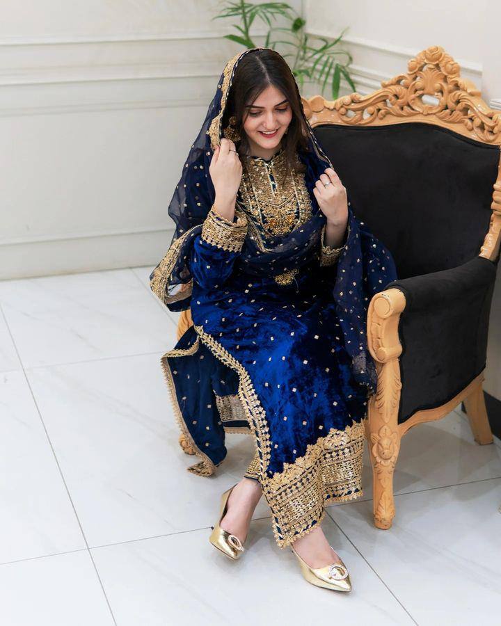 Launching New Party Wear Viscose Velvet Designer  Look Top-Dupatta and Fully Stiched Bottom With Heavy Embroidery Siquance Work - Lookcollection
