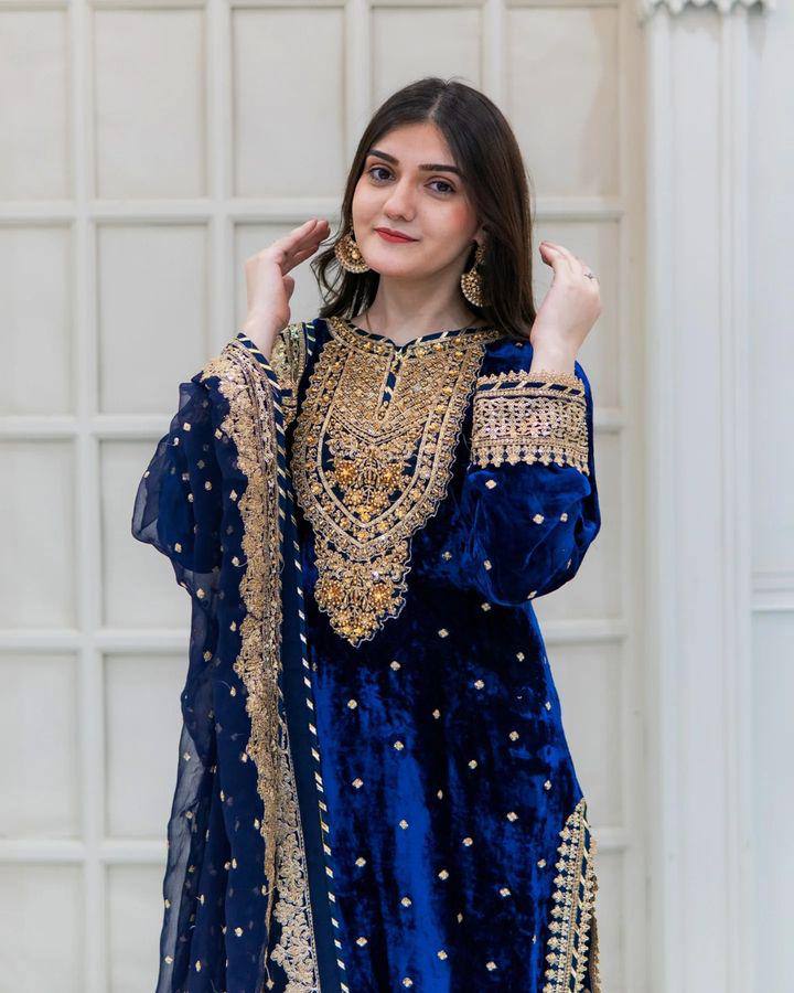 Launching New Party Wear Viscose Velvet Designer  Look Top-Dupatta and Fully Stiched Bottom With Heavy Embroidery Siquance Work - Lookcollection