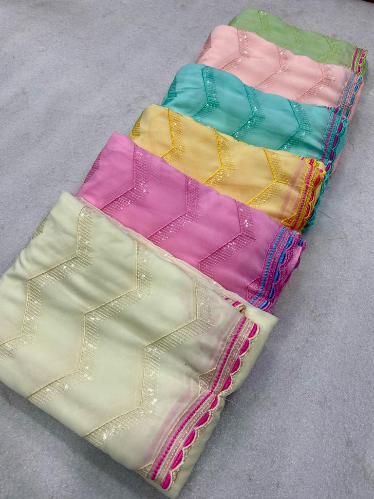 Pure Georgette sequence work sarees with blouse