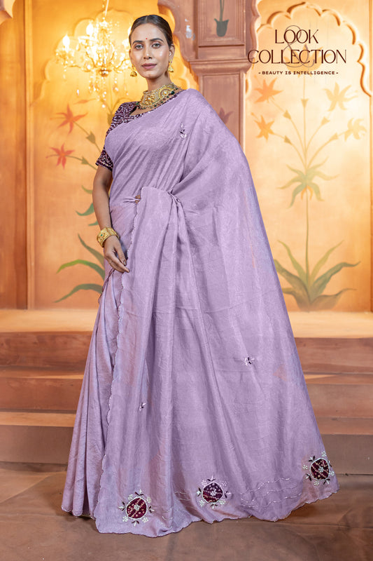 Crush Work and Hand Calcutta Butti Contrast Saree
