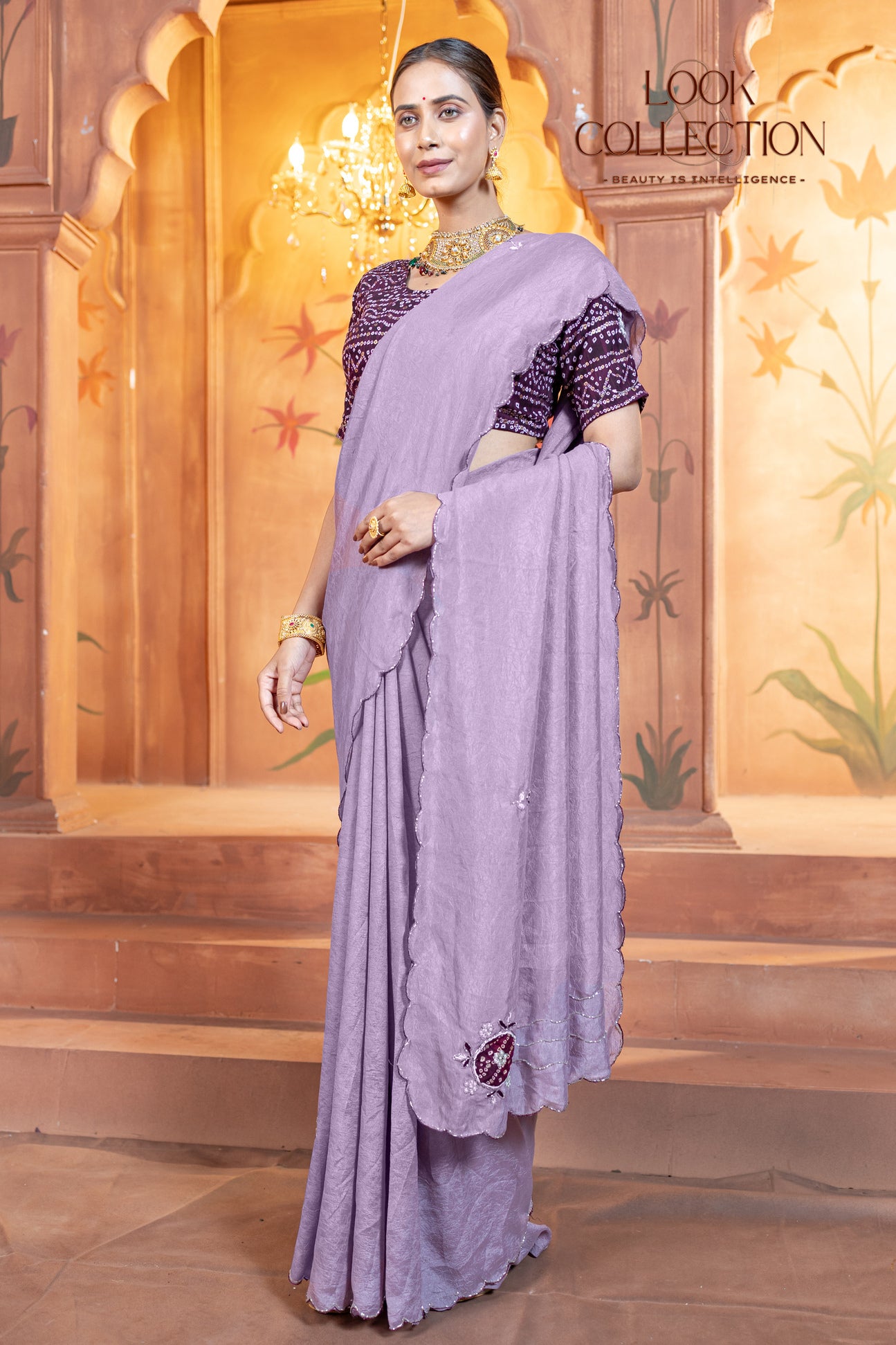 Crush Work and Hand Calcutta Butti Contrast Saree