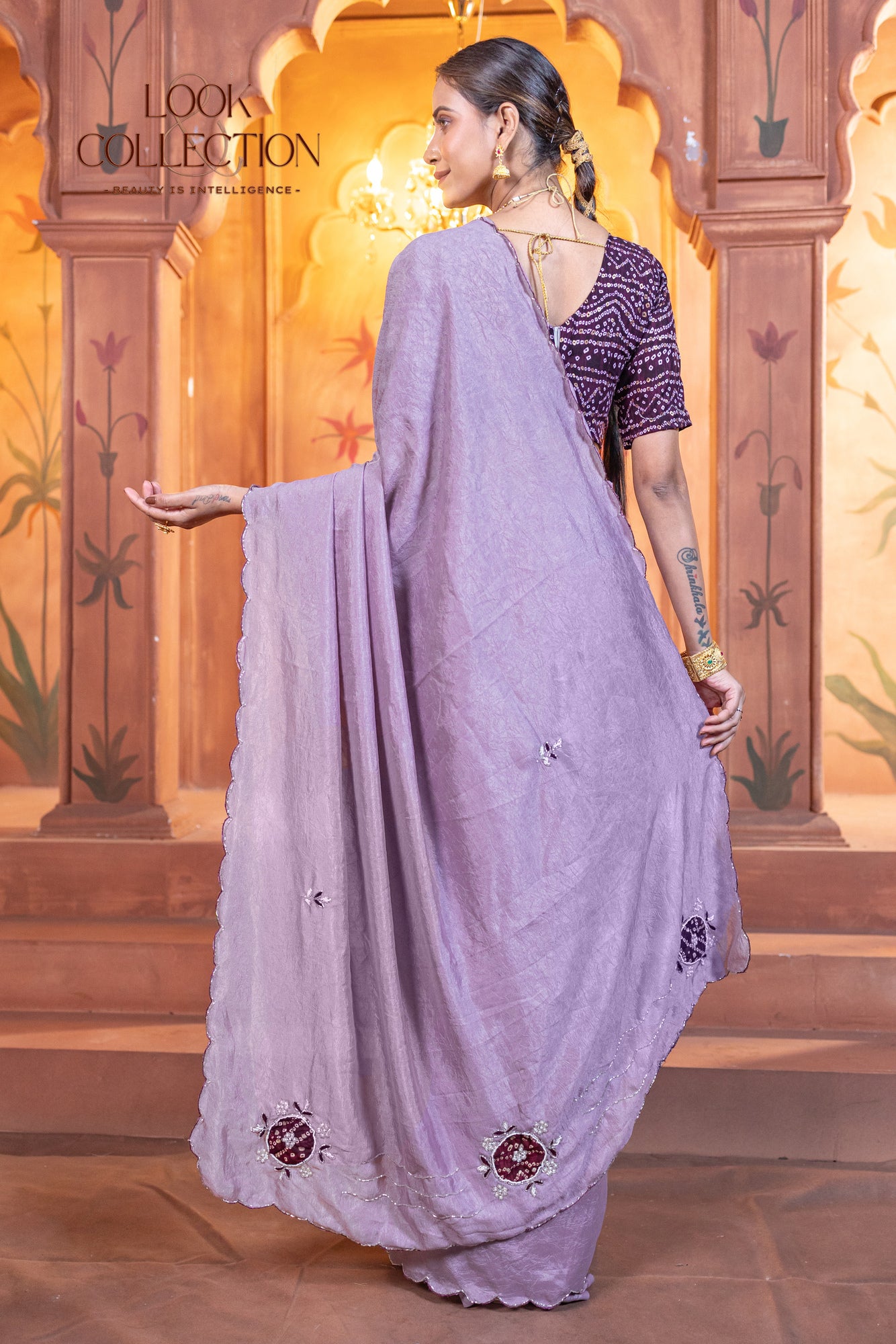 Crush Work and Hand Calcutta Butti Contrast Saree