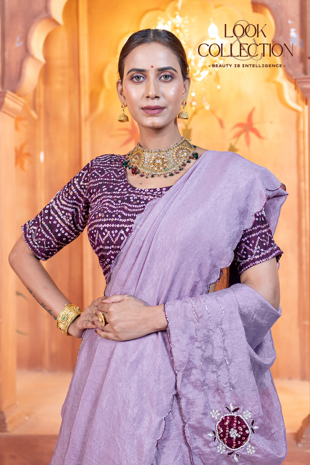 Crush Work and Hand Calcutta Butti Contrast Saree