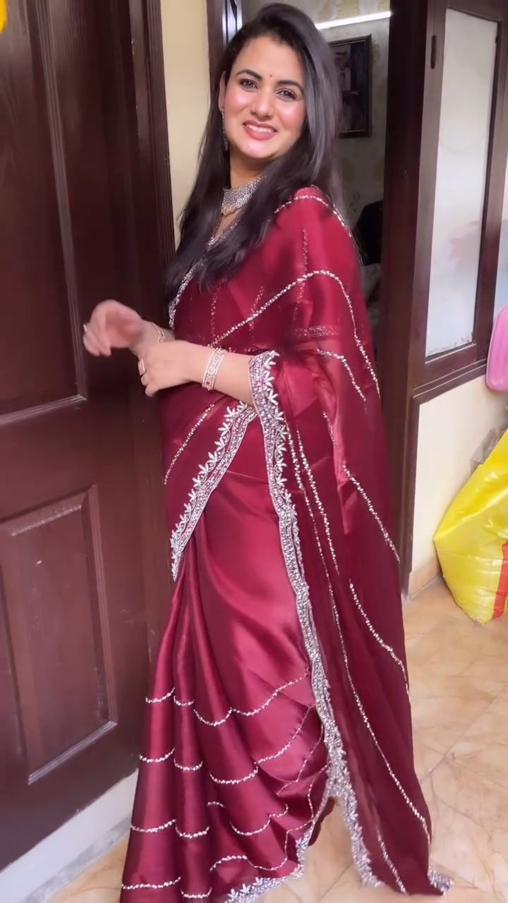 Premium Jimmy Choo Saree With Handcrafted Khatli Cut Dana Work