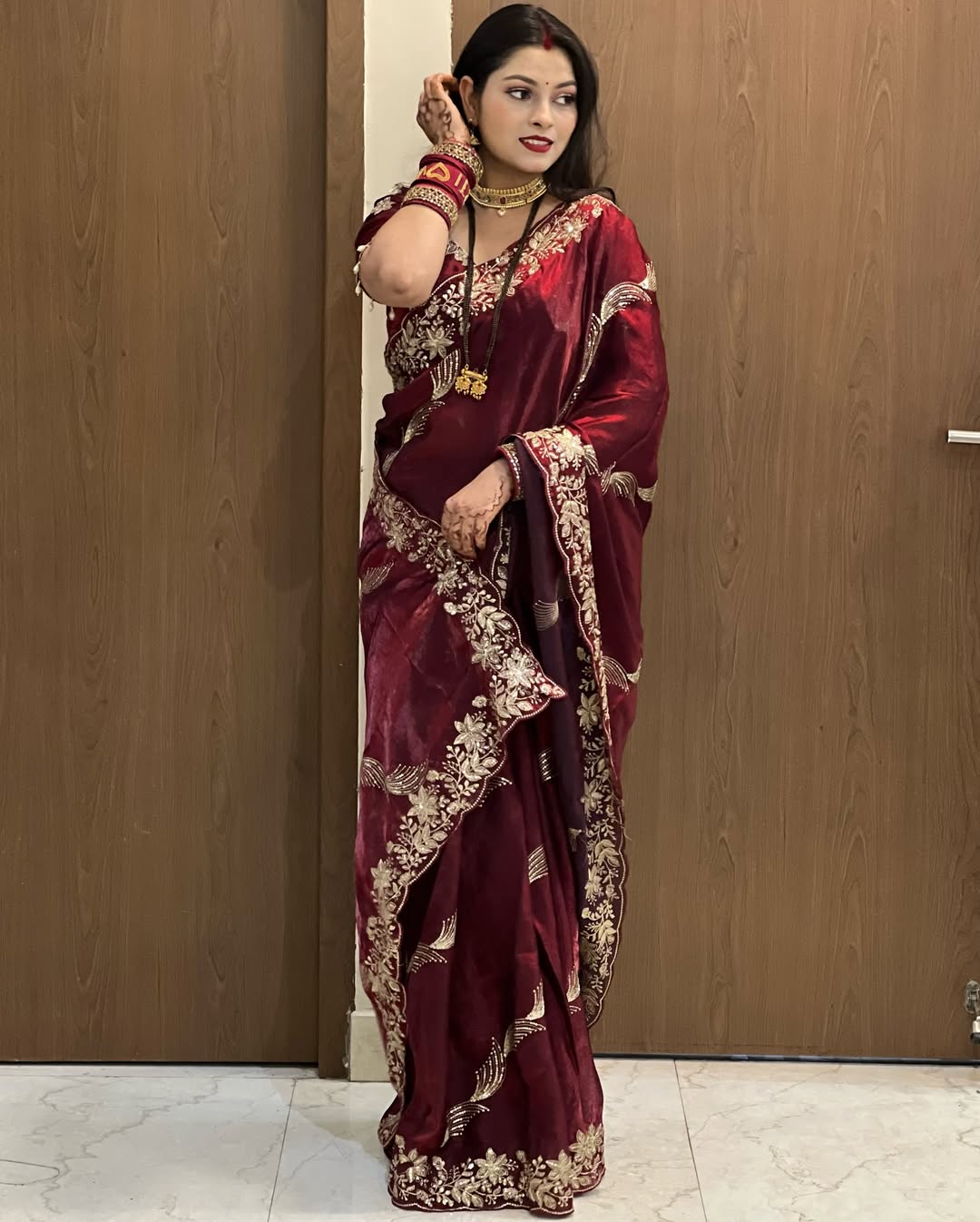 Premium Fendy Satin Sequin Saree Luxury Embroidery