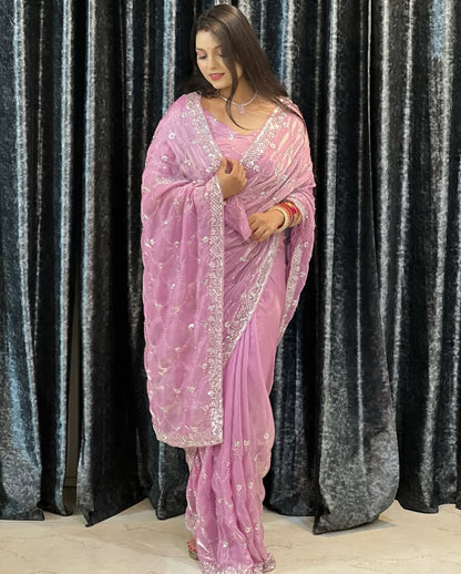 Space Satin Dual Shade Saree with Tone-to-Tone Bead Work