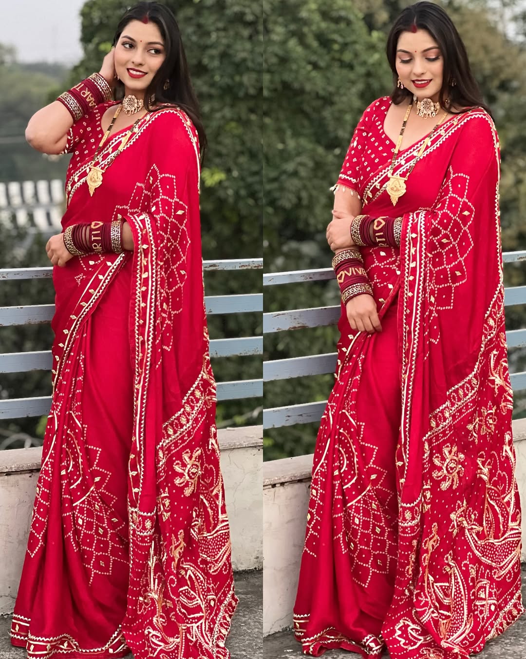 Vichitra Silk Bandhej Saree With Kacchi Gotapatti Work